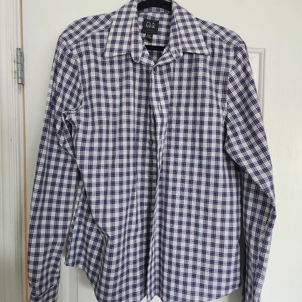 Joseph A. Bank Shirt Traveler Slim Fit Long Sleeve Button Up Checked